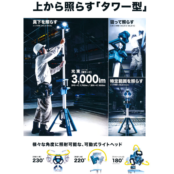 マキタ｜充電式タワーライト ML814 スポット・エリア照射 本体のみ・バッテリ充電器別売り - 2